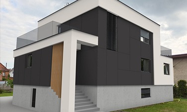 Nowoczesna czarno-biała elewacja domu kostki