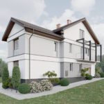 projekt białej elewacji domu z boku