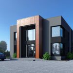 Apartamenty czarna elewacja za dnia