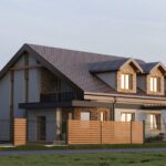 projekt elewacji z elementami ceglanymi o zachodzie