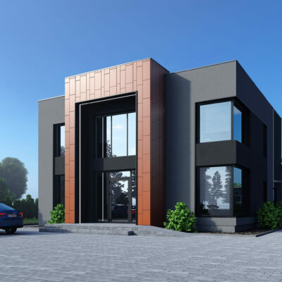 Apartamenty czarna elewacja za dnia