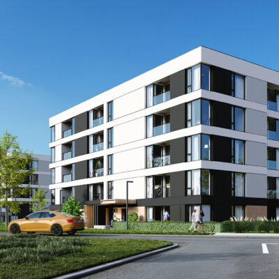 biało-szara elewacja apartamentowca